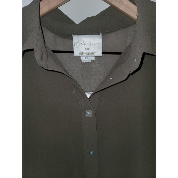 New Chico's Olive Gray Semi-sheer Tie-Front Button-Up Tunic - XS/S - Picture 4 of 4